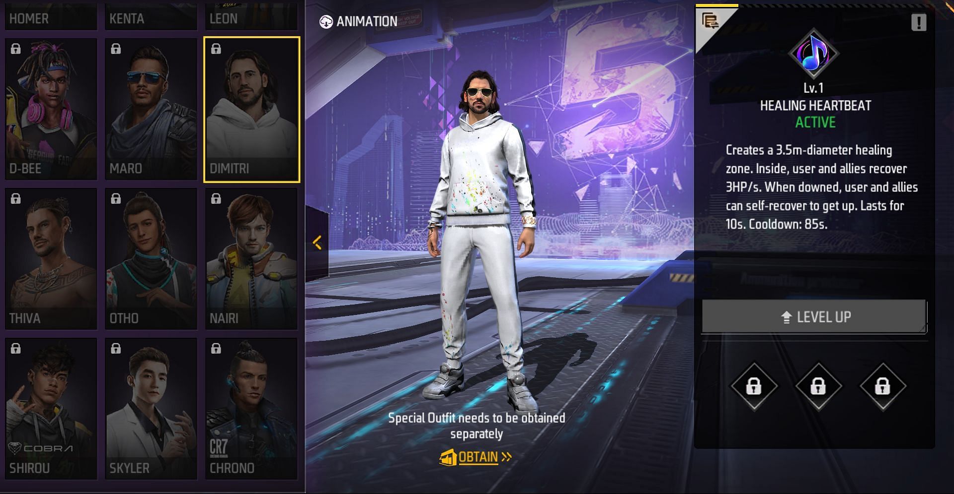 Dimitri's ability creates a healing zone in Free Fire (Image via Garena)